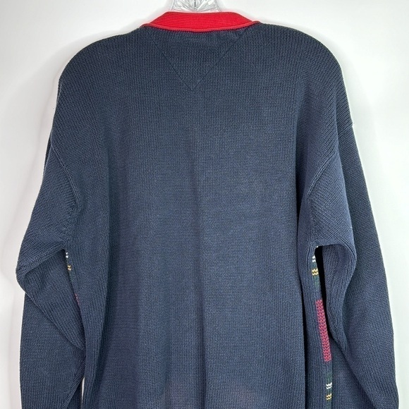 Vintage Tommy Hilfiger Red Blue Plaid Cardigan Button Sweater 90s Large - Picture 5 of 8